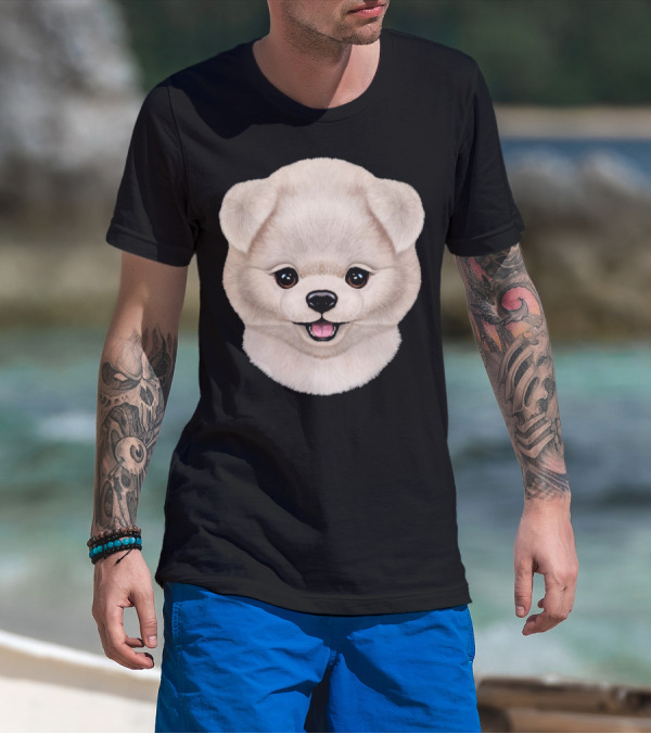 White Pomeranian Puppy Face Dog Cute Fluffy T-Shirt