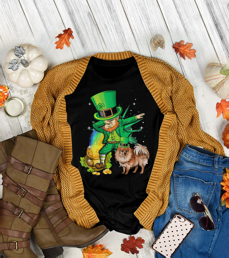 Leprechaun Dance with Pomeranian and Pot of Gold T-Shirt