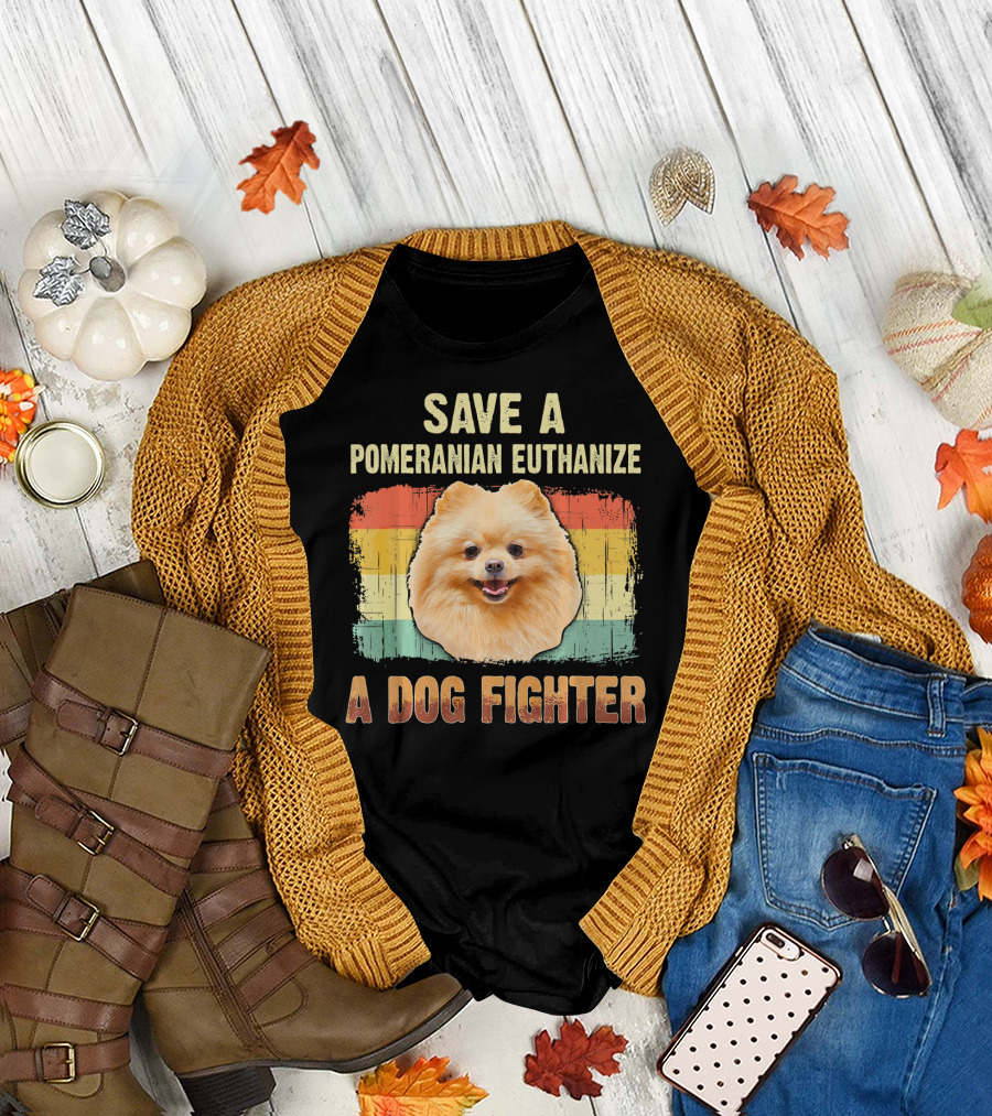 Save A Pomeranian Euthanize A Dog Fighter Retro Style Pomeranian Image T-Shirt