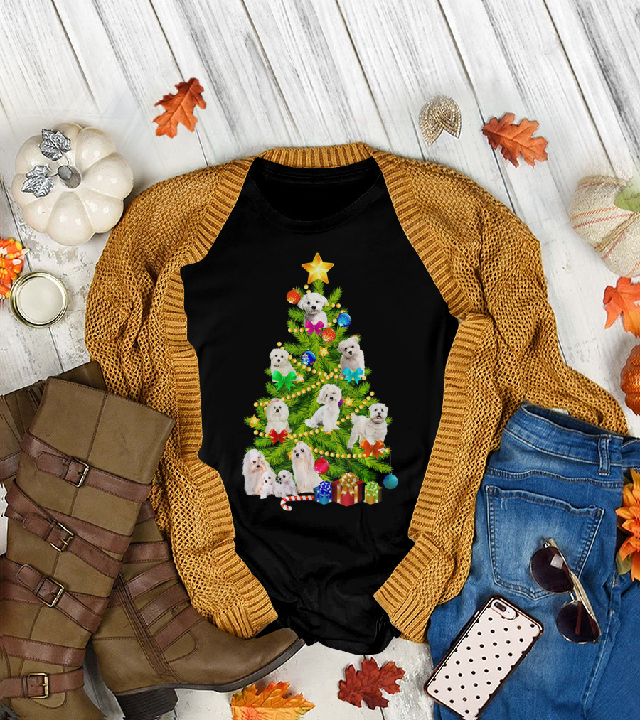 Maltese Christmas Tree with Puppies and Presents T-Shirt