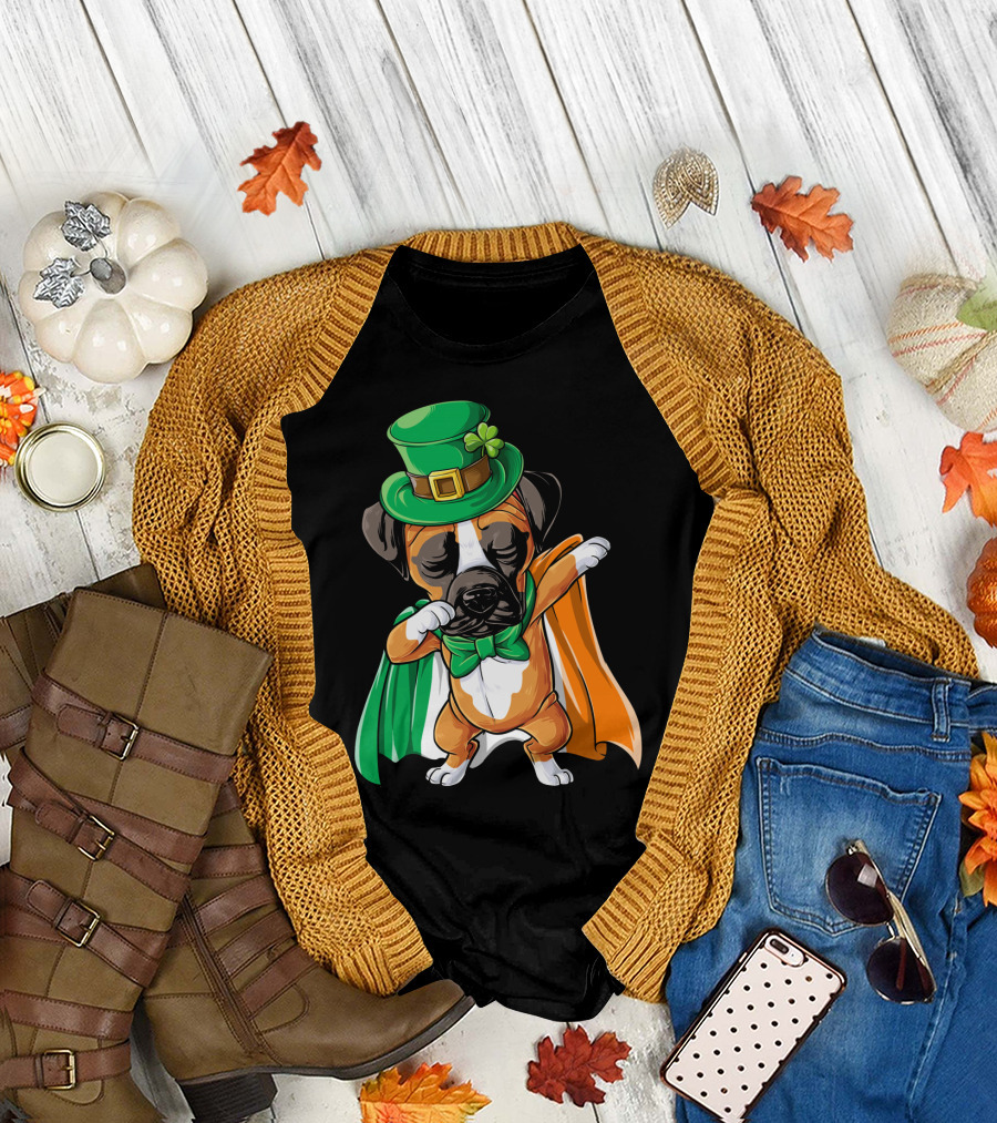 Dabbing Boxer Dog St Patricks Day Irish Flag Hat T-Shirt