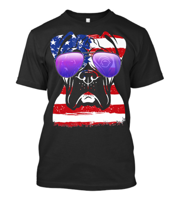Patriotic Boxer Dog With American Flag And Sunglasses T-Shirt