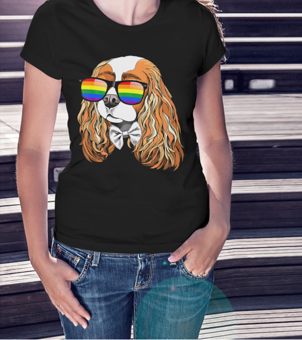 Cavalier King Charles Spaniel Rainbow Sunglasses Pride T-Shirt