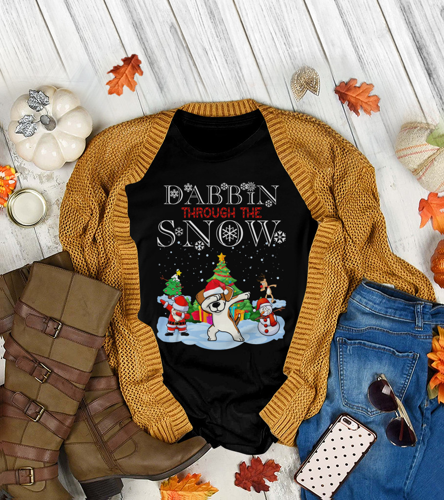 Dabbin Through The Snow Christmas Beagle Santa Scene T-Shirt