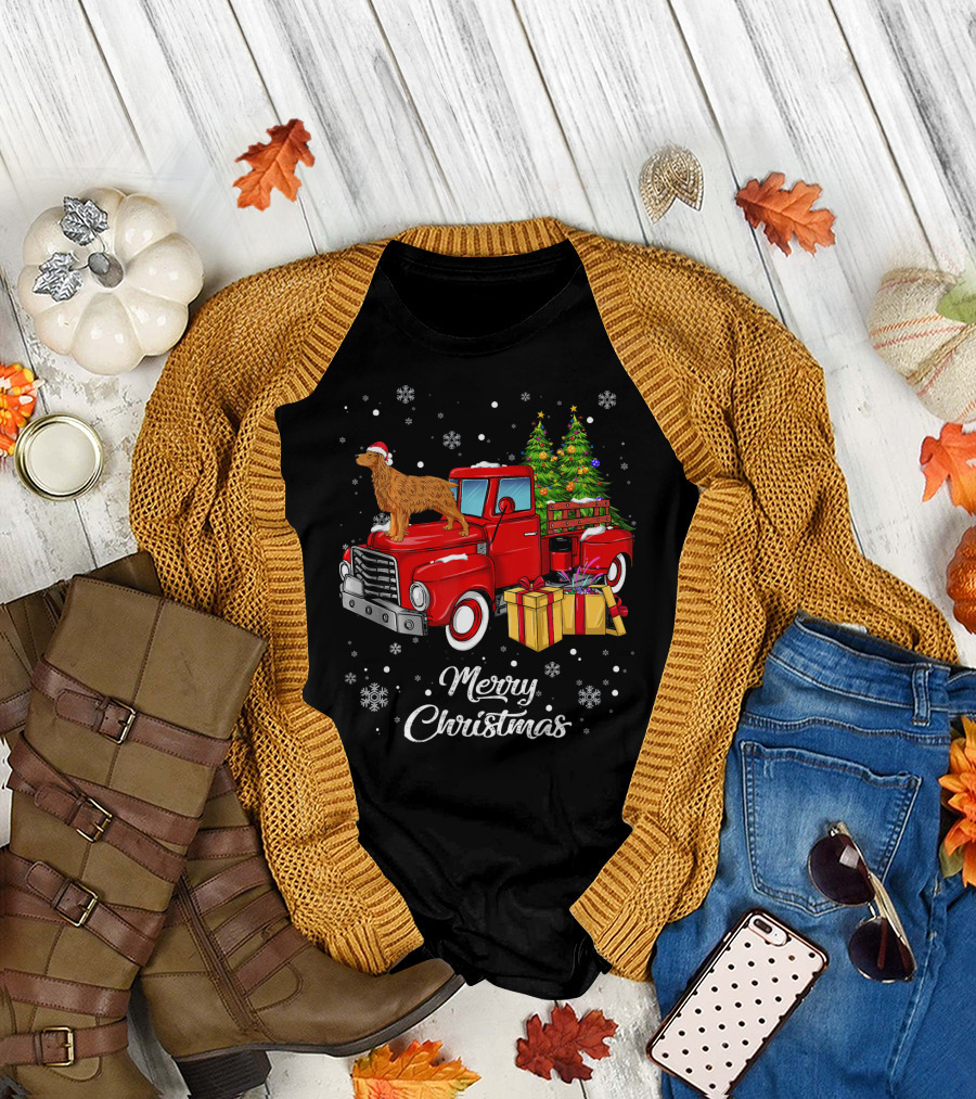 Cocker Spaniel on Red Christmas Truck with Gifts and Tree Merry Christmas T-Shirt