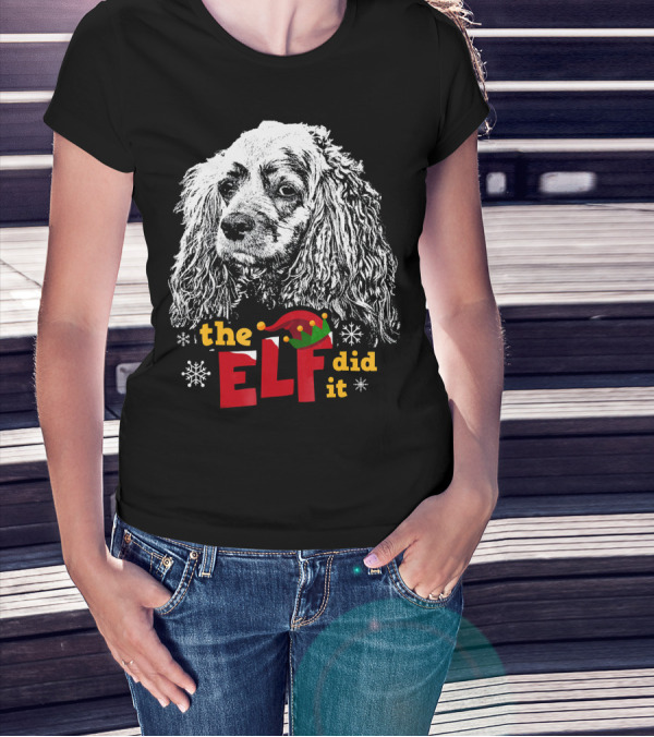 The Elf Did It Cocker Spaniel Christmas Dog Snowflakes T-Shirt