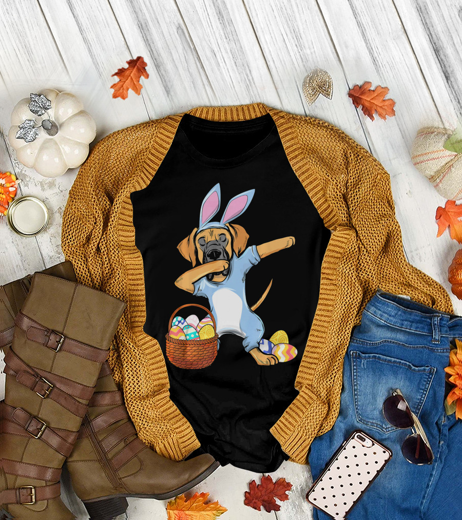 Easter Bunny Dabbing Great Dane with Basket of Eggs Girls T-Shirt