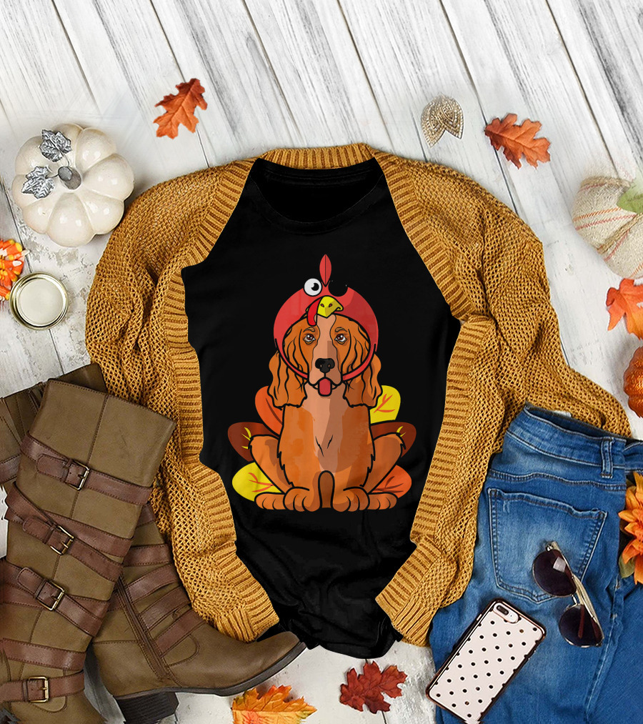 Funny Cocker Spaniel Thanksgiving Dog Turkey Hat T-Shirt