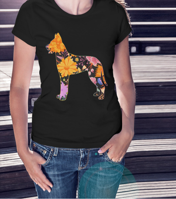 Floral Flower Vintage Retro Great Dane T-Shirt