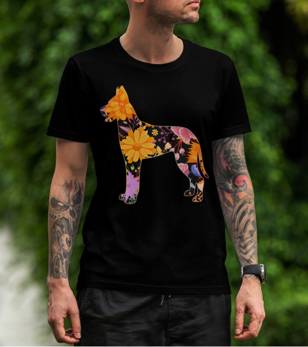 Floral Flower Vintage Retro Great Dane T-Shirt