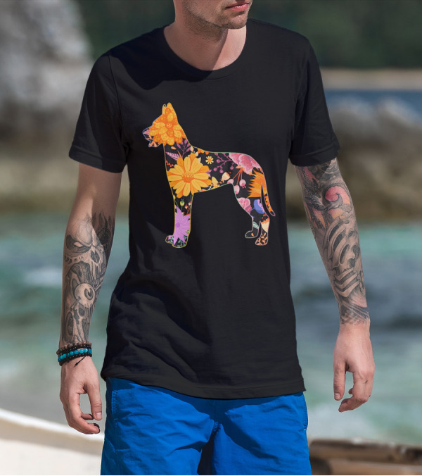 Floral Flower Vintage Retro Great Dane T-Shirt