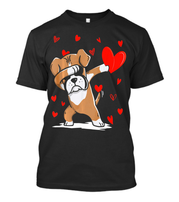 Dabbing Boxer Dog Valentine Hearts Fun T-Shirt