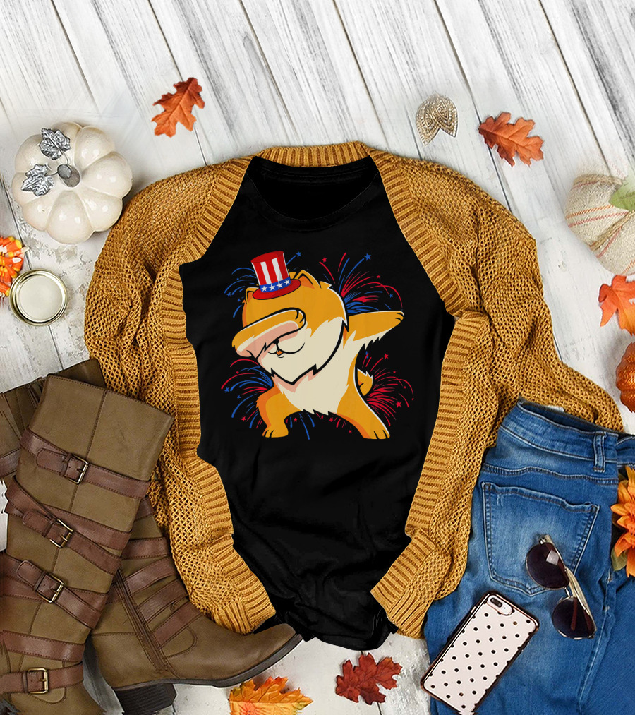 Dabbing Pomeranian Fireworks 4th of July Patriotic Hat T-Shirt