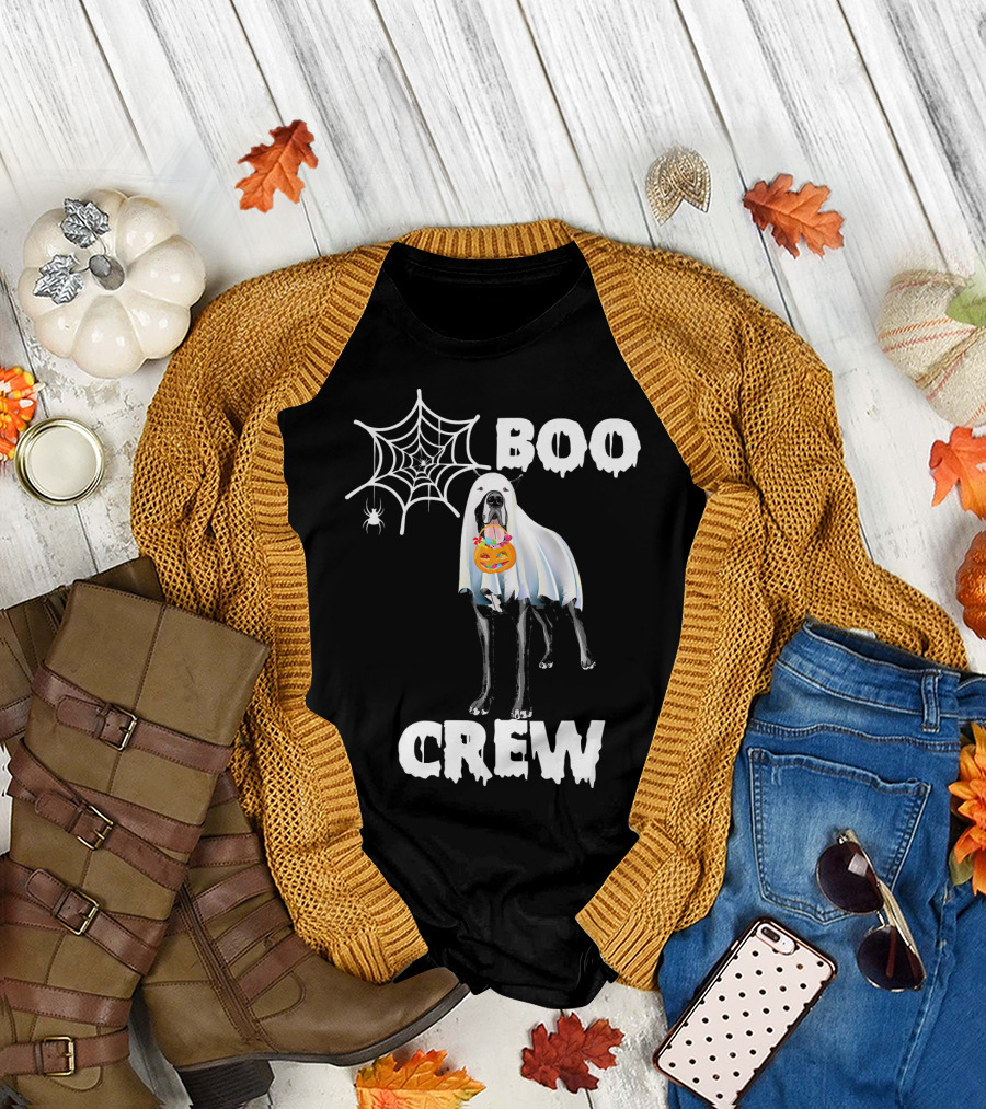 Great Dane Boo Crew Halloween Dog Ghost with Spider Web and Pumpkin T-Shirt