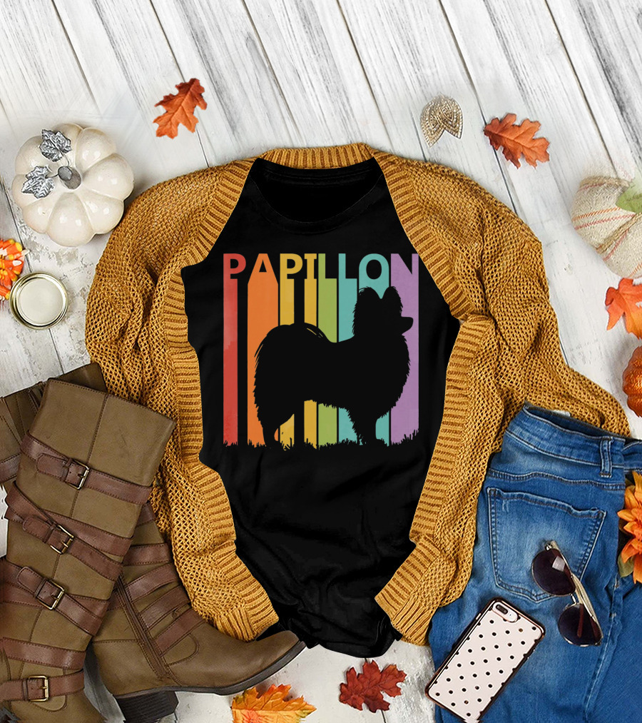 Papillon Silhouette with Colorful Background T-Shirt