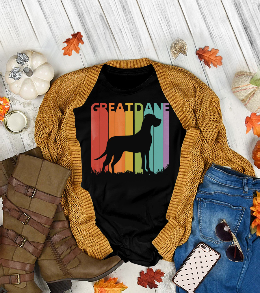 Great Dane Silhouette with Rainbow Stripes T-Shirt