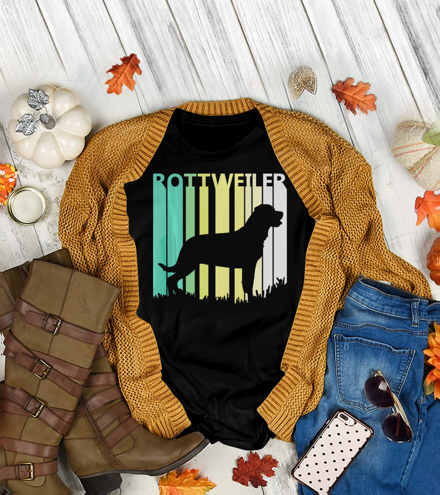 Rottweiler Silhouette Retro Stripes T-Shirt