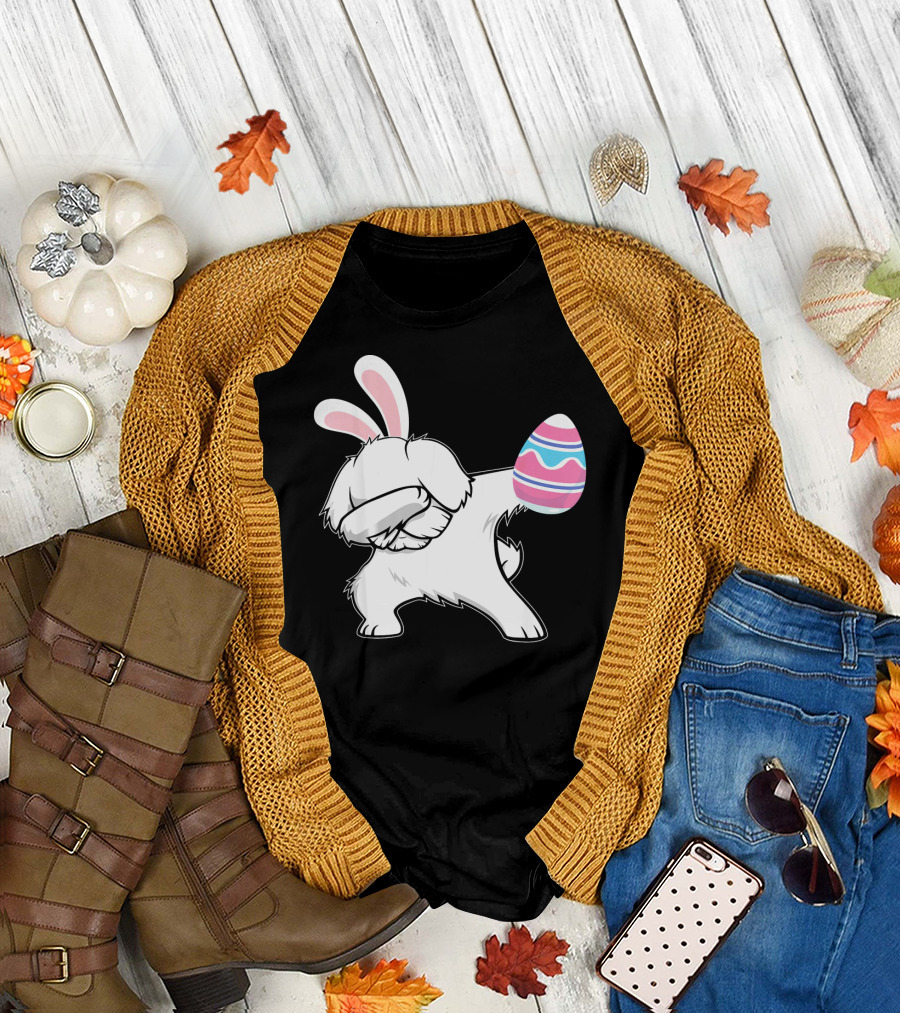 Easter Bunny Dabbing Maltese Dog with Colorful Egg T-Shirt