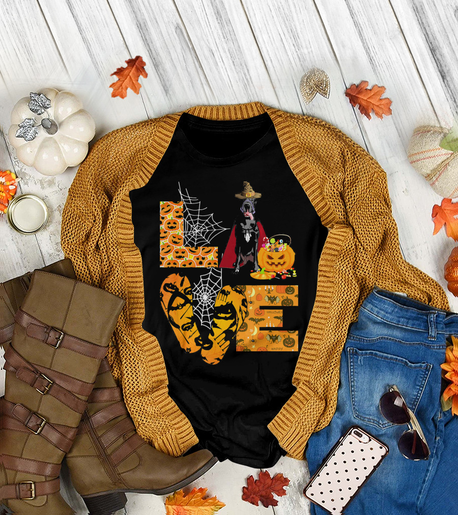 LOVE Great Dane Halloween Pumpkin Candy Webs T-Shirt