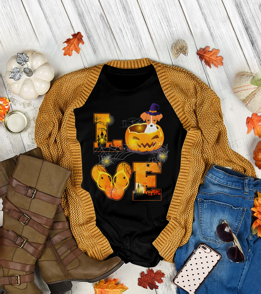 LOVE Halloween Jack Russell Terrier Pumpkin Hat T-Shirt