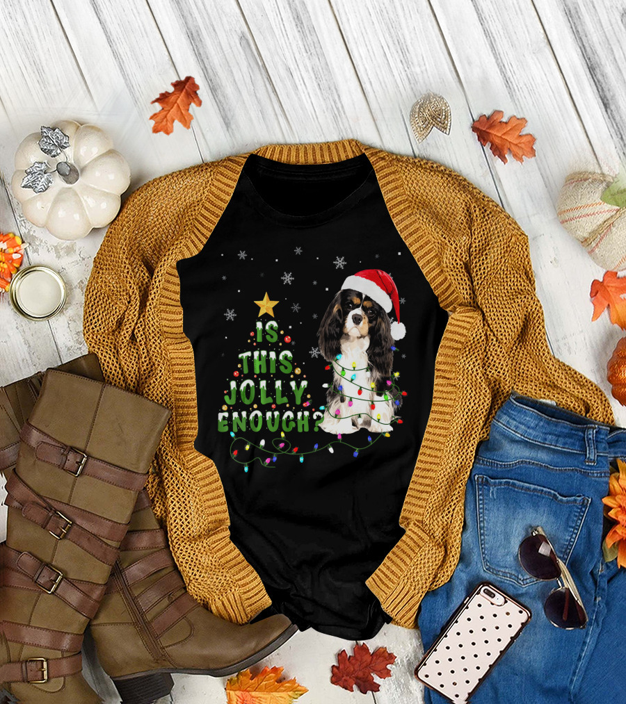 Is This Jolly Enough Cavalier King Charles Christmas Santa Lights T-Shirt