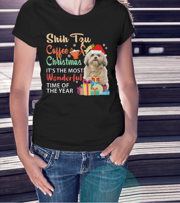 Shih Tzu Coffee Christmas It's The Most Wonderful Time Of The Year T-Shirt
