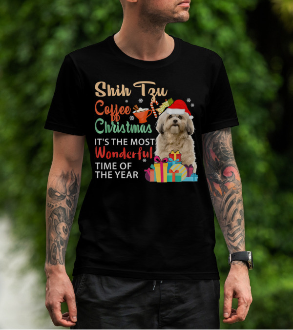 Shih Tzu Coffee Christmas It's The Most Wonderful Time Of The Year T-Shirt