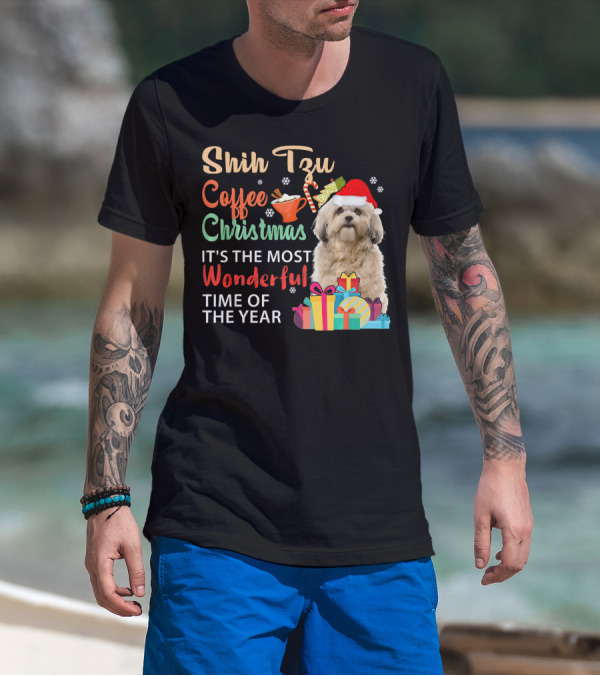 Shih Tzu Coffee Christmas It's The Most Wonderful Time Of The Year T-Shirt