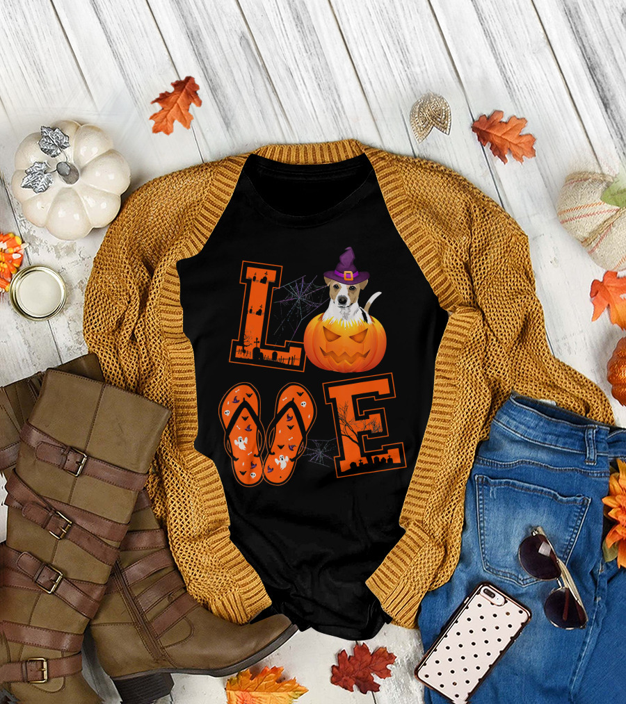 LOVE Halloween Jack Russell Terrier Pumpkin Dog T-Shirt