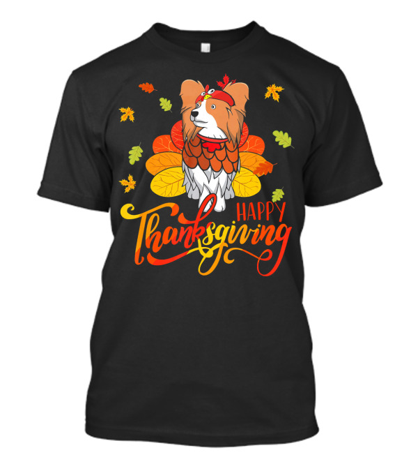 Happy Thanksgiving Papillon Leaves And Turkey Costume T-Shirt