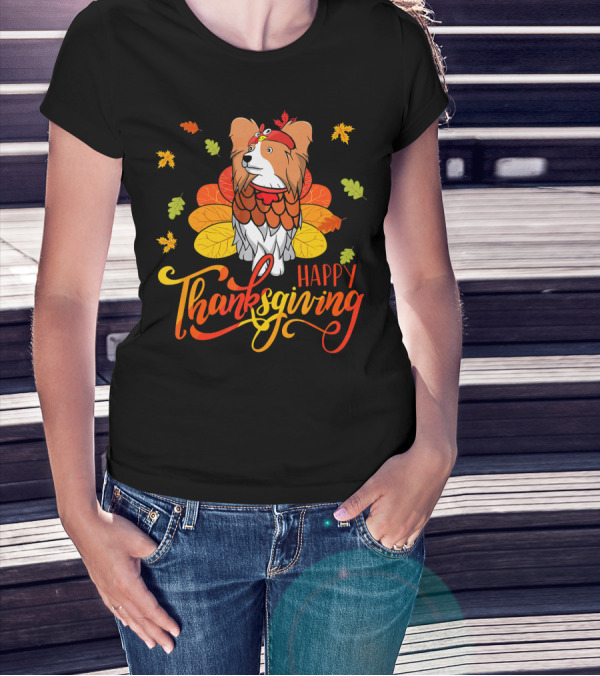 Happy Thanksgiving Papillon Leaves And Turkey Costume T-Shirt