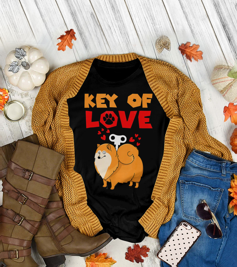 Key Of Love Pomeranian Dog with Hearts and Key T-Shirt