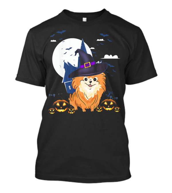 Happy Halloween Pomeranian Witch Full Moon And Jack-o'-Lanterns T-Shirt