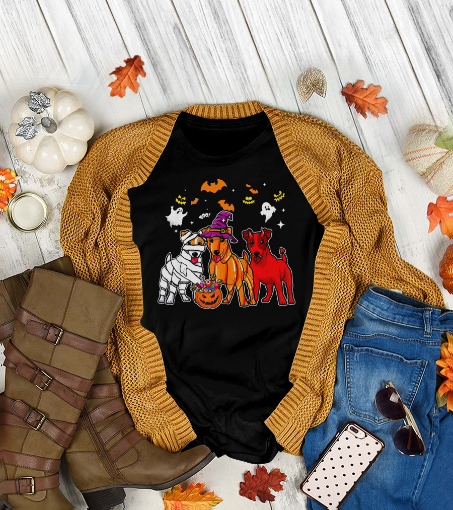 Jack Russell Terrier Halloween Mummy Witch Pumpkin Ghosts Bats BOO T-Shirt