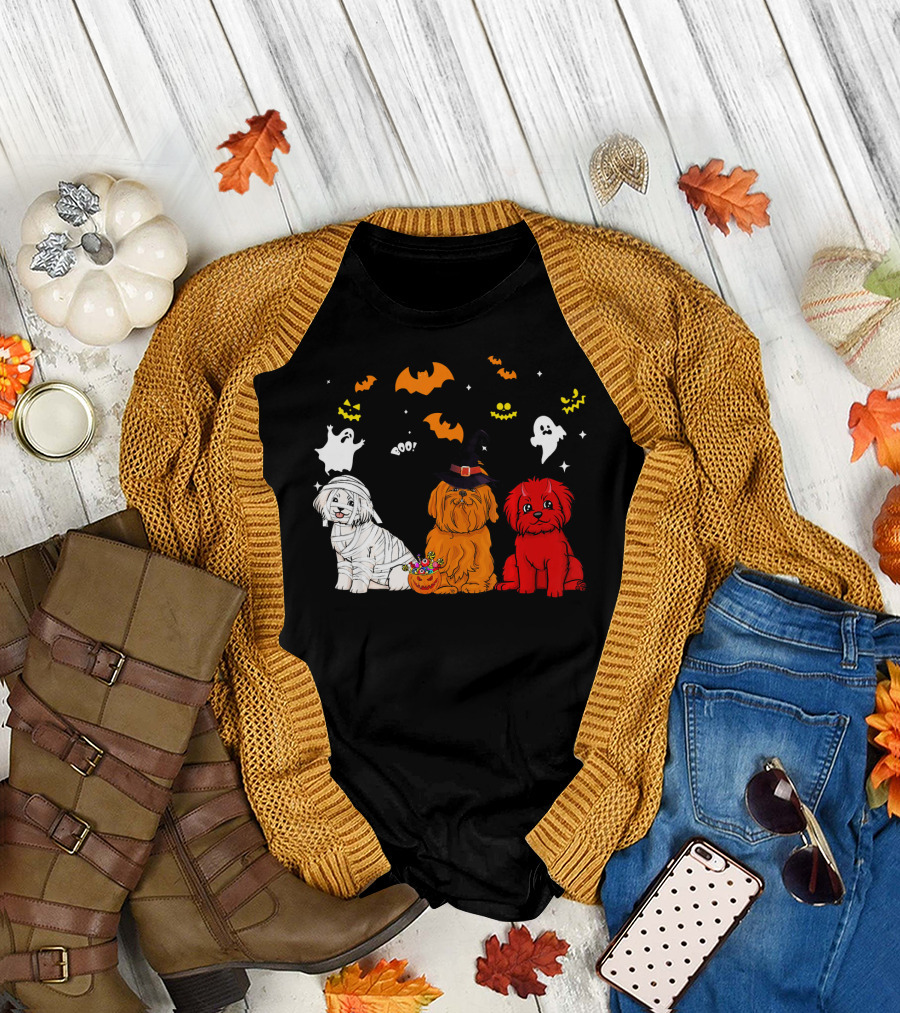 Halloween Maltese Dogs Ghosts Bats Mummy Witch Pumpkin T-Shirt