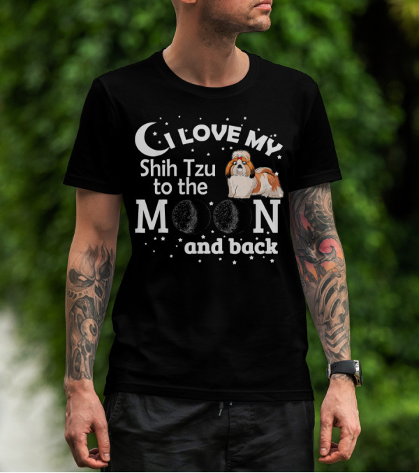 I Love My Shih Tzu To The Moon And Back With Stars And Moon Phases T-Shirt