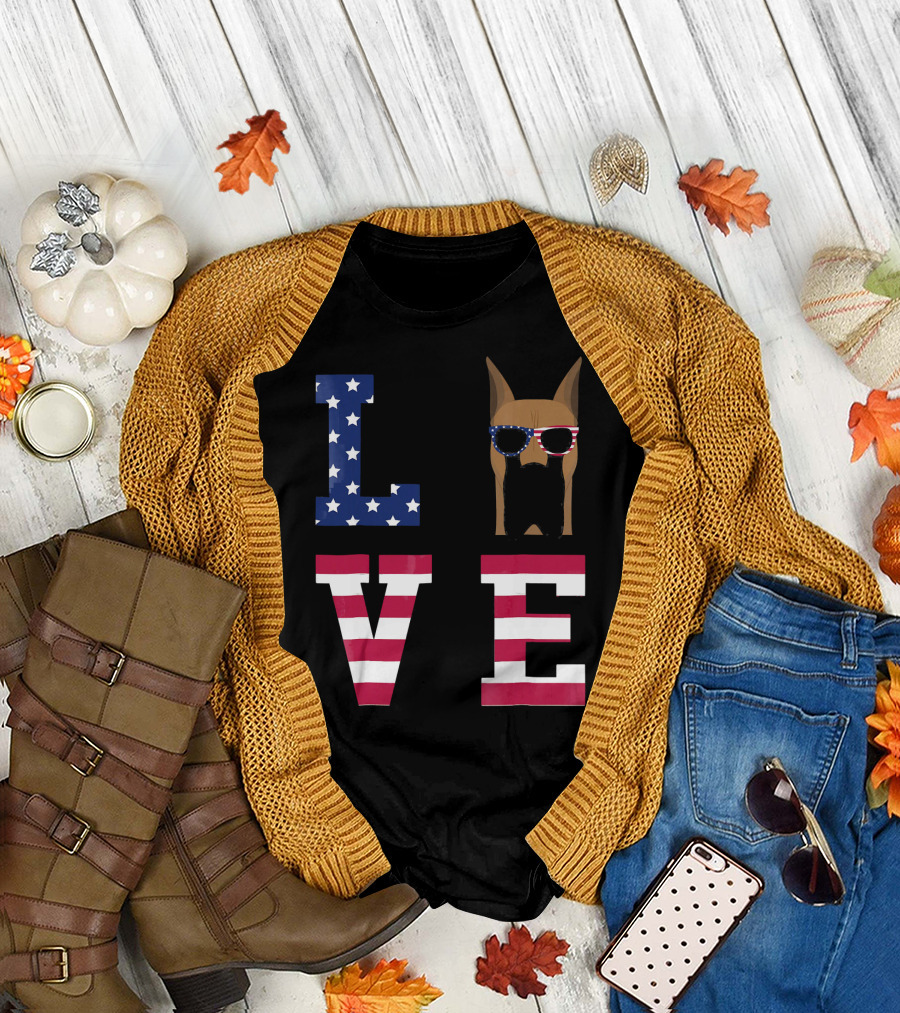 Great Dane Dog in USA Flag Sunglasses Love 4th of July T-Shirt