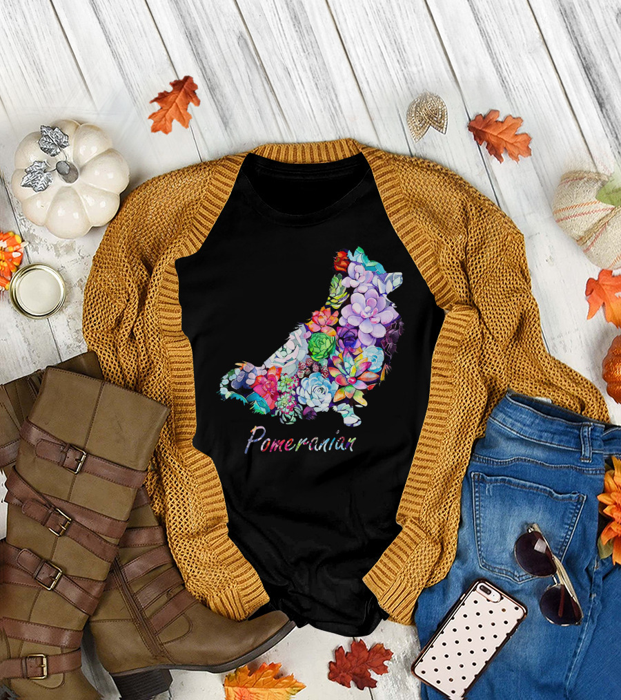 Pomeranian Colorful Flower T-Shirt