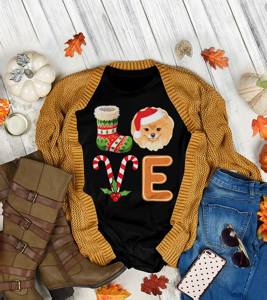 Pomeranian Lover Christmas Stocking Candy Cane Gingerbread Santa Hat T-Shirt
