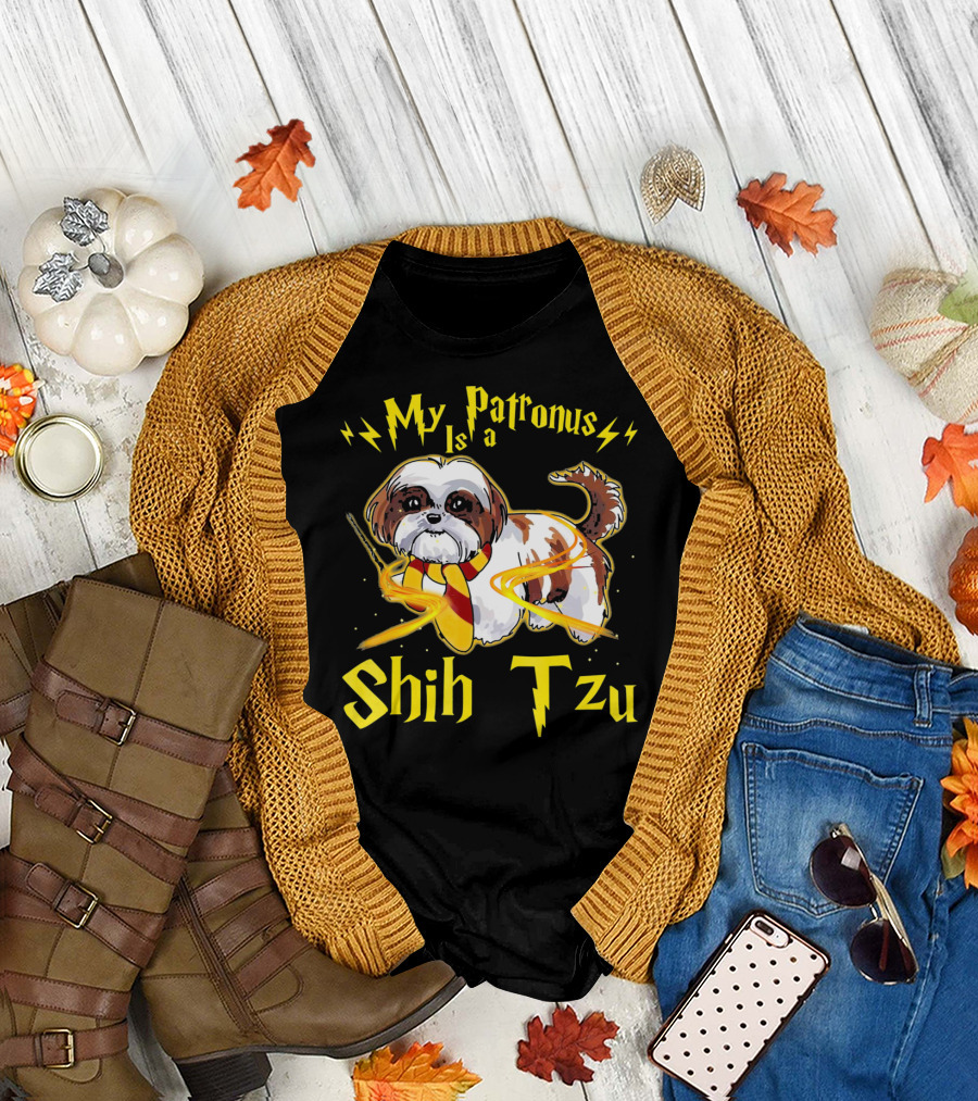 My Patronus Is A Shih Tzu with Magic Wand and Lightning Bolts T-Shirt