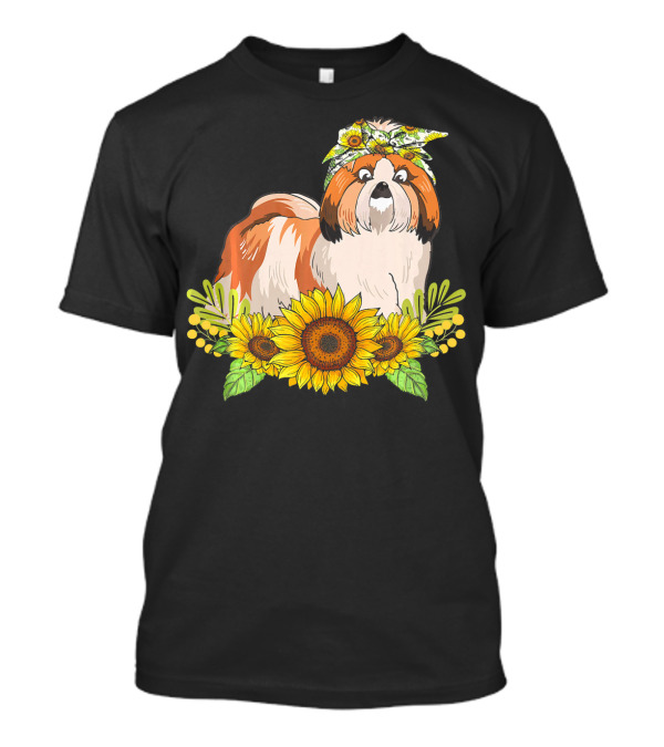 Shih Tzu Sunflower Floral Bandana T-Shirt