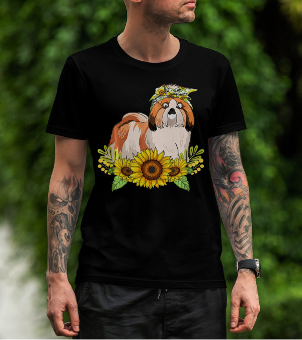 Shih Tzu Sunflower Floral Bandana T-Shirt