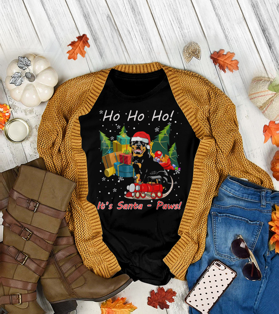 Ho Ho Ho Rottweiler Dog It's Santa Paws T-Shirt