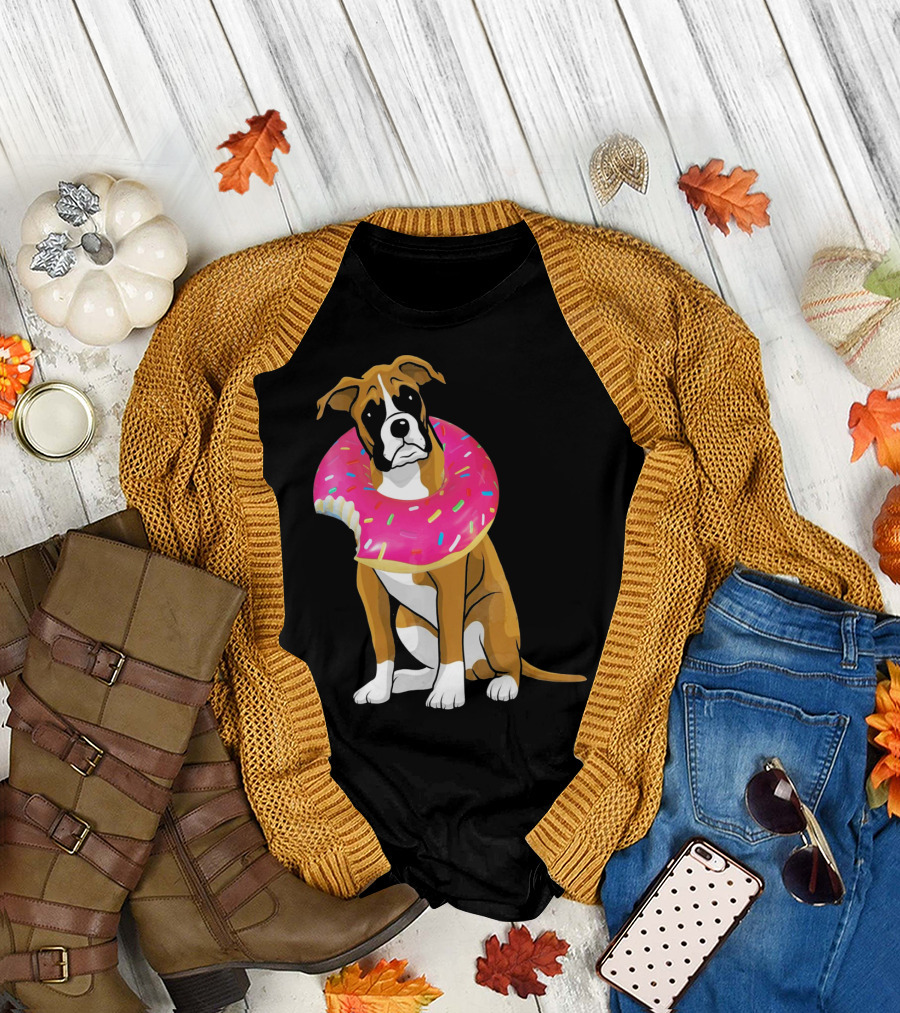 My Boxer Loves Donuts Boxer Love Dog Pink Sprinkled Donut Dog Collar T-Shirt
