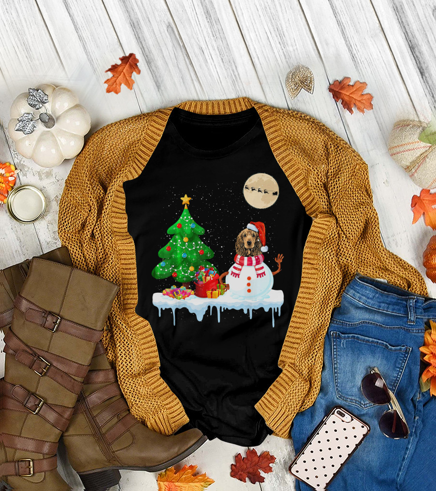 Cocker Spaniel Snowman Costume Funny Christmas Tree Santa Moon T-Shirt