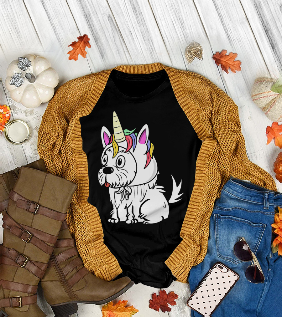 Maltese Dog in Unicorn Hat with Funny Expression T-Shirt