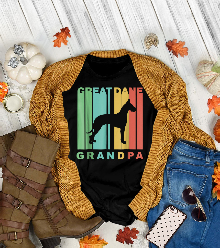 Great Dane Grandpa Retro Style Silhouette Stripes T-Shirt