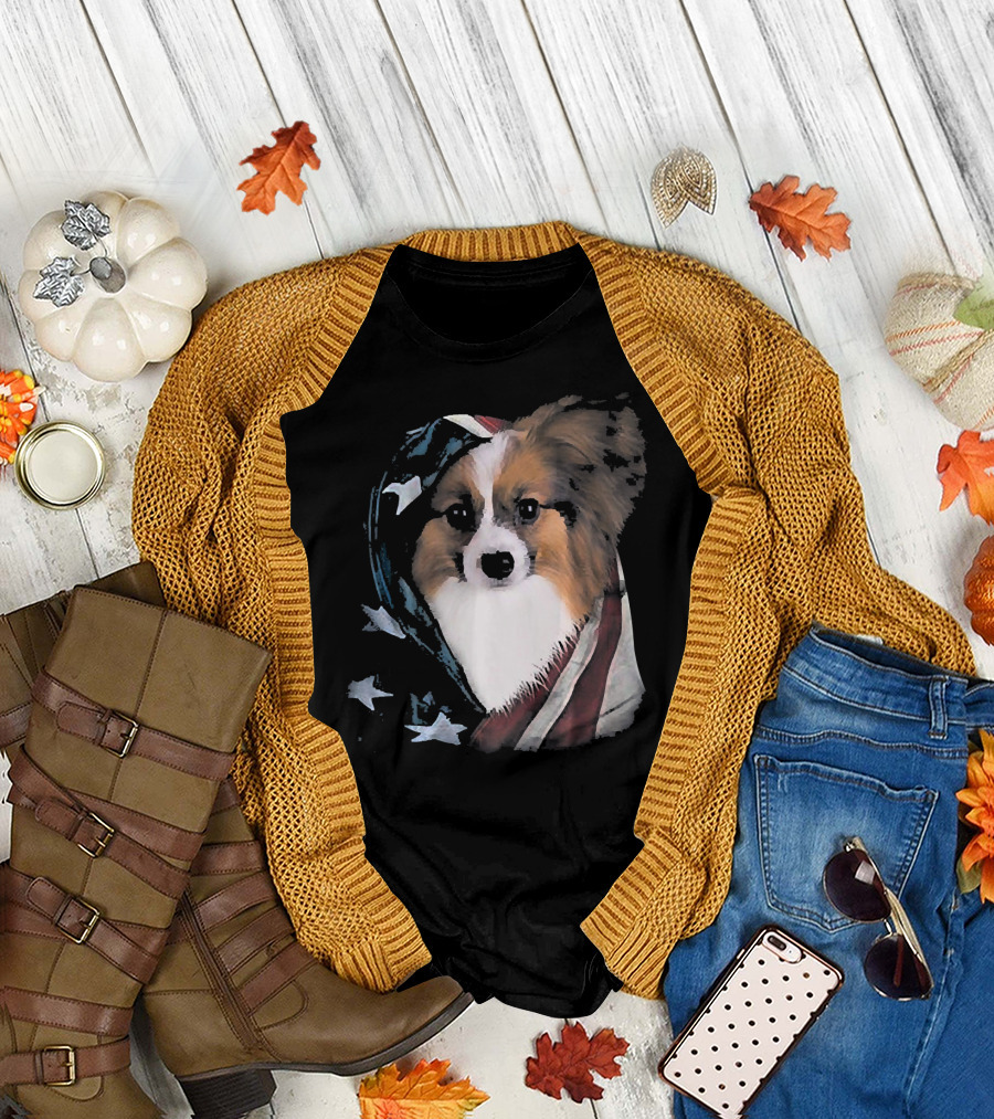 Papillon Wrapped in American Flag Vintage Patriot T-Shirt