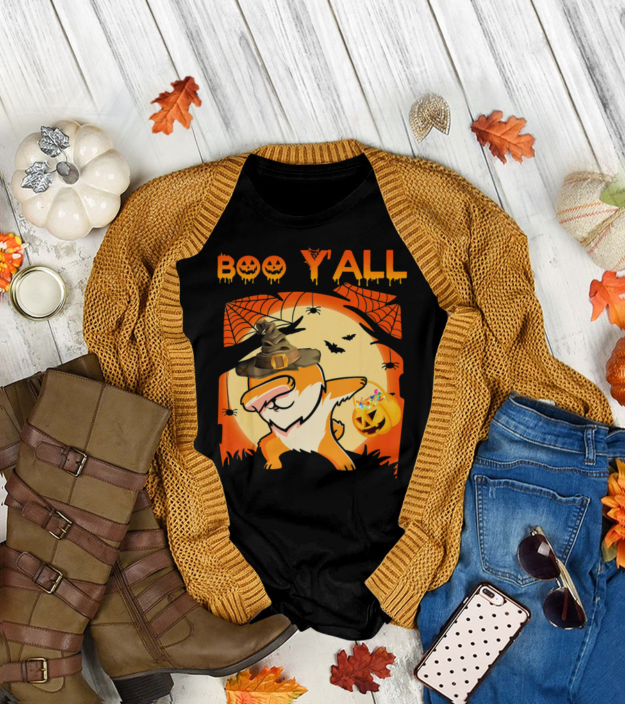 Boo Yall Pomeranian Dabbing Halloween Witch Hat Pumpkin Candy T-Shirt