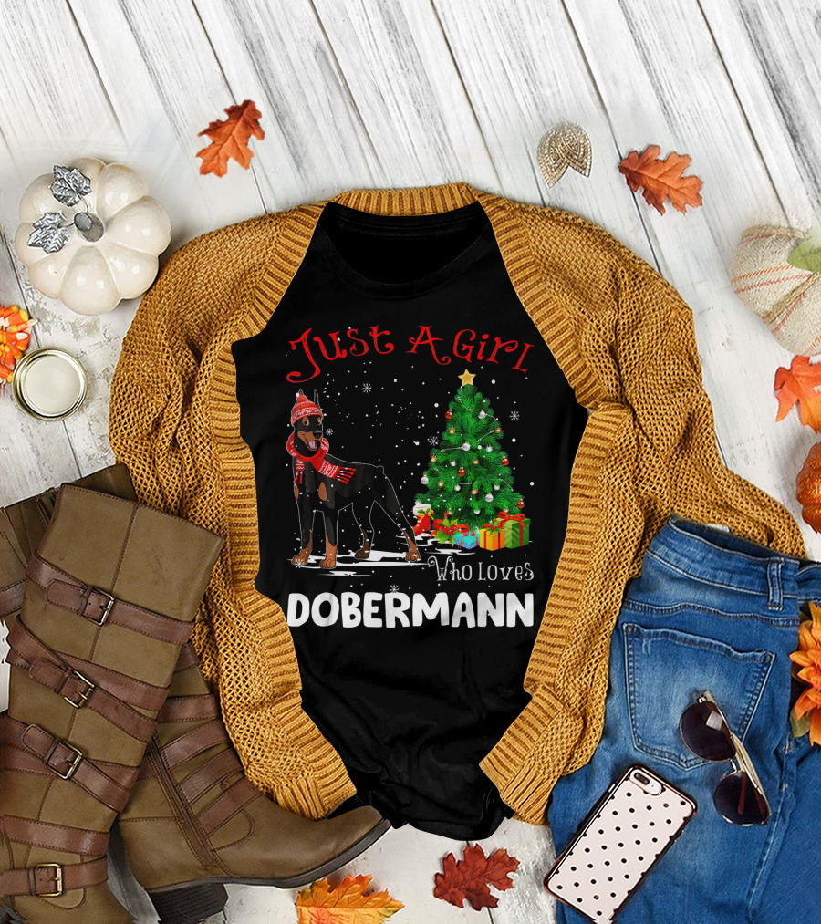 Just a Girl Who Loves Dobermann Christmas Tree Snowflakes T-Shirt